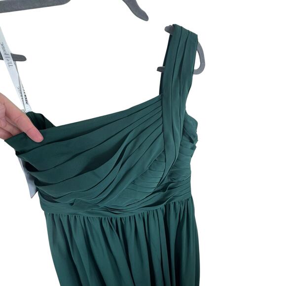 JJ's House NWT Dark Forest Green One Shoulder High Slit Floor Length Gown Sz 14 - Picture 8 of 12